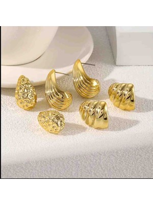 MINIISTOREE23 Çelik Küpe Set Gold (6 Parça)