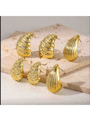 MINIISTOREE23 Çelik Küpe Set Gold (6 Parça)