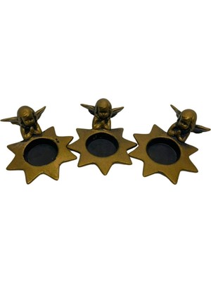 Momo Polyester Melek Mumluk Şamdanlık  3 Adet Altın 3 5 x 5