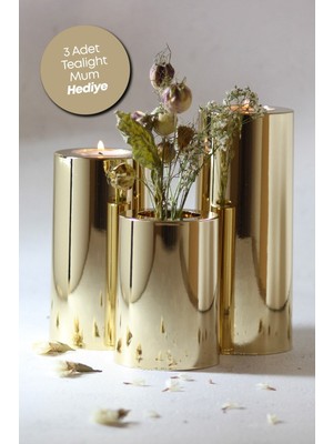 Prime Home 3 3 Lü Gold Krom Parlak Yüzey Mumluk Dekoratif  Tealight Set Mum Abs Plastik Altın Plastik Altın