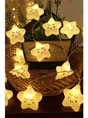Winnie Baby Dekoratif Pilli Gülen Yüz Yıldız Ip Led Işık Zinciri Yılbaşı Süs Aydınlatma