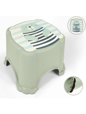 Meleni Baby Kaydırmaz Tabanlı Çocuk Taburesi - Figürlü Banyo Lavabo Yükseltici Tabure - Yeşil