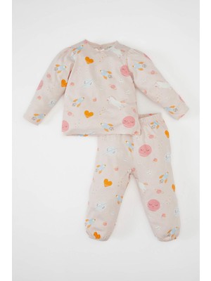 DeFacto Kız Bebek Pijama Takım Desenli Penye Uzun Kollu Üst Beli Lastikli Uzun Alt C9637A524AU