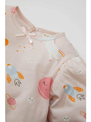 DeFacto Kız Bebek Pijama Takım Desenli Penye Uzun Kollu Üst Beli Lastikli Uzun Alt C9637A524AU