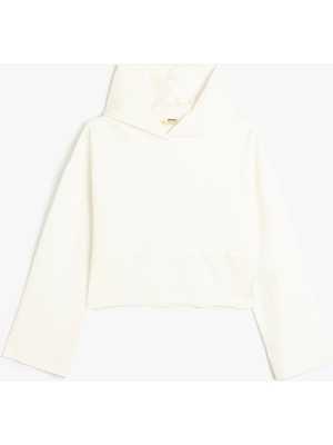 Koton Basic Kapşonlu Sweatshirt Uzun Kollu Ekru Renk Kız Çocuklar İçin Pamuklu Şardonlu
