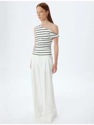 Koton Tek Omuz Tişört Asimetrik Kesim Viskon Kumaş Karışımlı