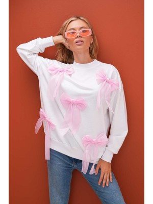 Pulli Collection Pembe Fiyonklu Yeni Sezon Basic Sweatshırt