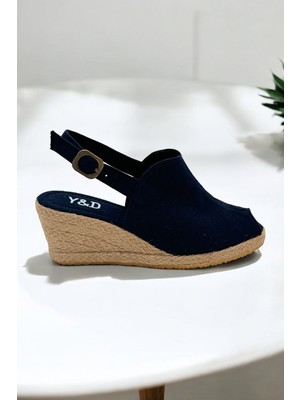 Yd Shoes Dolgu Topuk Burnu Açık Keten Sandalet