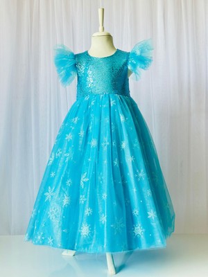 Gala Stil Gala Boydan Uzun Elsa Kız Çocuk Elbise