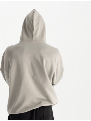 Uniu Erkek Gri %100 Organik Pamuk Kanguru Cepli Kapüşonlu Oversize Sweatshirt