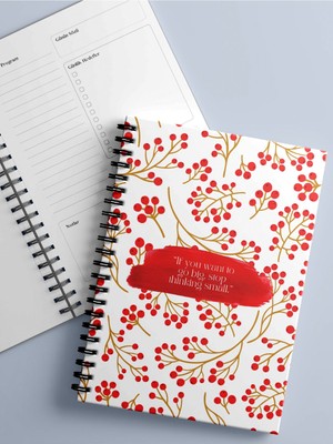 Fobinote Günlük Planlayıcı A5 Spiralli 80 Günlük Defter 14,8x21 cm Kırmızı Çiçek Desenli Kapak