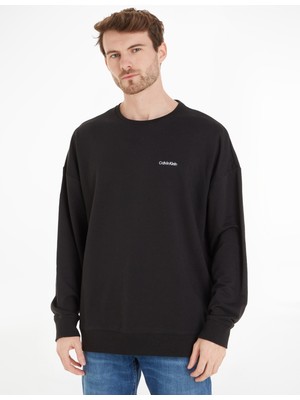 Calvin Klein Erkek Sweatshirt Düz Desenli Uzun Kollu Bisiklet Yaka Siyah Renk