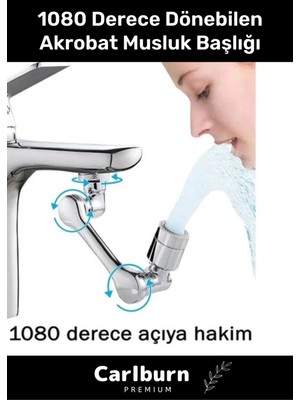 Premium Çift Fonksiyonlu Metal Görünümlü 1080 Derece Dönebilen Akrobat Musluk Ucu Başlığı