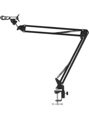 Umotech Ayarlanabilir Masaüstü Telefon Tutucu Kol, 360° Dönen Esnek ve Dayanıklı Kıskaçlı Stand - Siyah