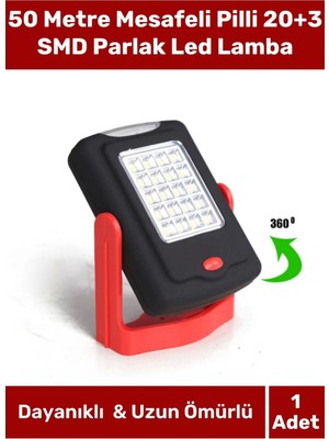 Carlburn Deluxe Seri Sert Plastik Beyaz Işık 50 Metre Mesafeli Pilli 20+3 Smd Parlak LED Lamba