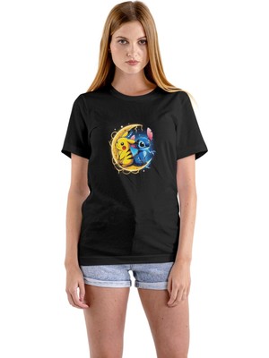Texclusive Pokemon Pikachu And Stic Çocuk Tişört Siyah Unisex