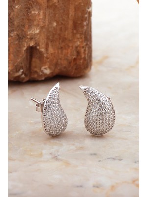 Sümer Telkari Göz Yaşı Damlası Taşlı Rodyumlu Gümüş Küpe 6907