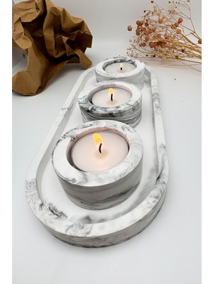 Moli Craft Mermer Desneli 4 Parça Tealight Mum Seti (3 Adet Tealight Mum Hediyemizdir)