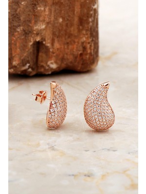 Sümer Telkari Göz Yaşı Damlası Taşlı Rose Gümüş Küpe 6909