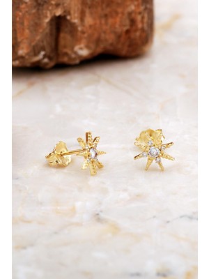 Sümer Telkari Yıldız Mini Altın Kaplama Gümüş Küpe 6912