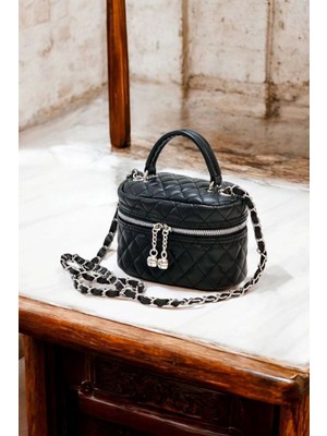 Glemix Leslie Siyah Kapitone Desen Kadın Kutu Crossbody Bag