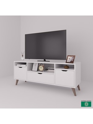 Barisbo Design Tv Sehpası Geniş Çekmeceli Raflı Beyaz (Hazır Montajlı Teslim)