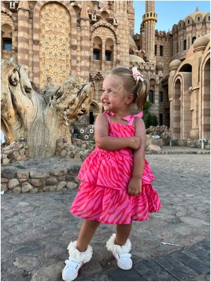 Ministok Fuşya Fırfırlı Kızçocuk Elbise