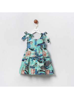 Ministok Deniz Temalı Yeşil Elbise