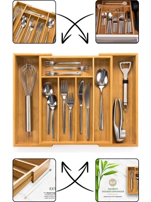 Mutfak Bambu Ayarlanabilir Çekmece Içi Ölçü Ayarlı Kaşıklık 5-7 Bölmeli