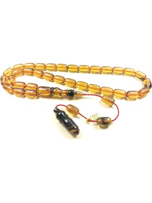 İskeçe Tesbih Ayhan Turan Usta Eseri Imzalı Ateş-I Kehribar 7X11 mm Sertifikalı 5485