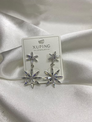 Kübra Uyan Jewelry Xupıng Marka Zirkon Taşlı Kar Tanesi Model Gümüş Sallantılı Kadın Çelik Küpe