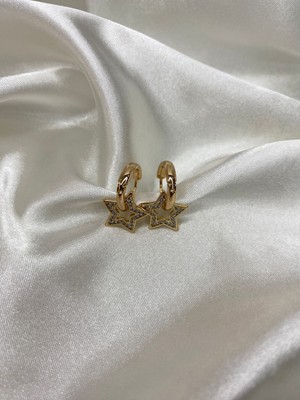 Kübra Uyan Jewelry Çelik Xupıng Marka Zirkon Taşlı Yıldız Model Gold Renk Kadın Küpe