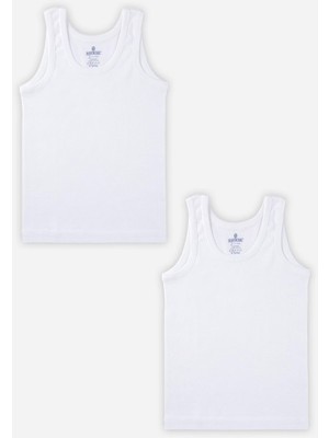 Baykar Erkek Çocuk Oval Yaka Organik Pamuklu Atlet 2'Li Paket Beyaz Esnek Kumaş ve Rahat Kesim