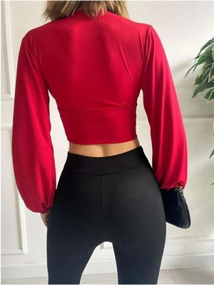 Işılda Fashion  V Yaka Crop Bluz