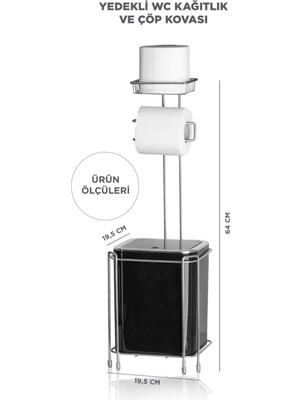 Metalife Yedekli Wc Kağıtlık ve Kare Çöp Kovası Seti - Siyah / Krom