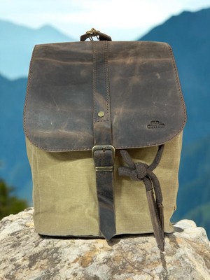 Old Cotton Cargo Deri Kanvas Tek Bölmeli Büzgülü Kapaklı Sırt Gezi Çantası 7120-GDS