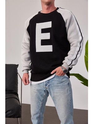 Nomarc E Harf Baskılı Siyah Sweatshirt