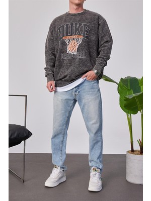 Nomarc Duke Pota Baskılı Yıkamalı Füme Sweatshirt