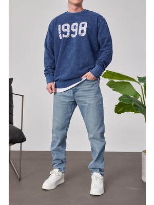 Nomarc 1998 Baskılı Mavi Yıkamalı Sweatshirt