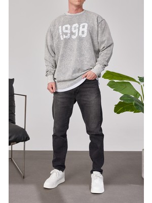 Nomarc 1998 Baskılı Gri Yıkamalı Sweatshirt