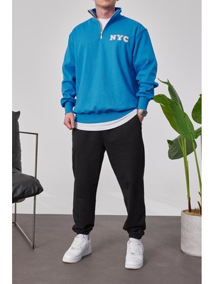 Nomarc Nyc Yakası Fermuarlı Mavi Sweatshirt
