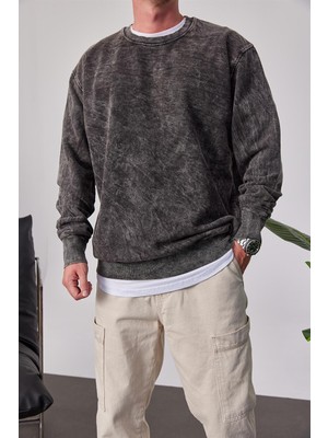 Nomarc Yıkamalı Basic Füme Sweatshirt