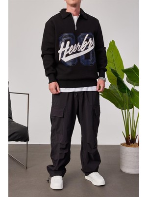 Nomarc Heerbro Yakası Fermuarlı Siyah Sweatshirt