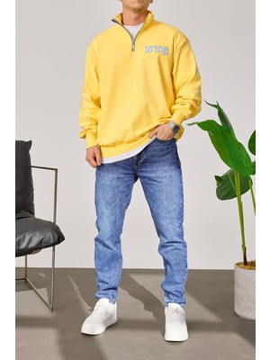 Nomarc Nyc Yakası Fermuarlı Sarı Sweatshirt