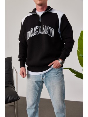 Nomarc Oakland Yakası Fermuarlı Siyah Sweatshirt