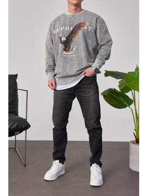 Nomarc Represent Yazılı Gri Yıkamalı Sweatshirt