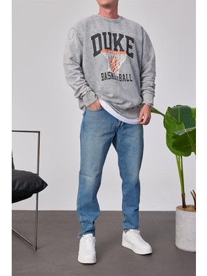 Nomarc Duke Pota Baskılı Yıkamalı Gri Sweatshirt
