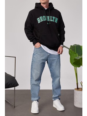 Nomarc Brooklyn Baskılı Siyah Kapüşonlu Sweatshirt
