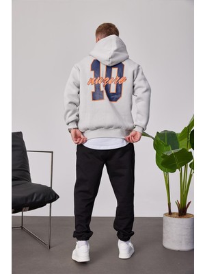 Nomarc L Harf Baskılı Gri Kapüşonlu Sweatshirt