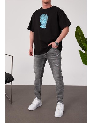 Nomarc Yazılı Heykel Baskılı Siyah Tshirt